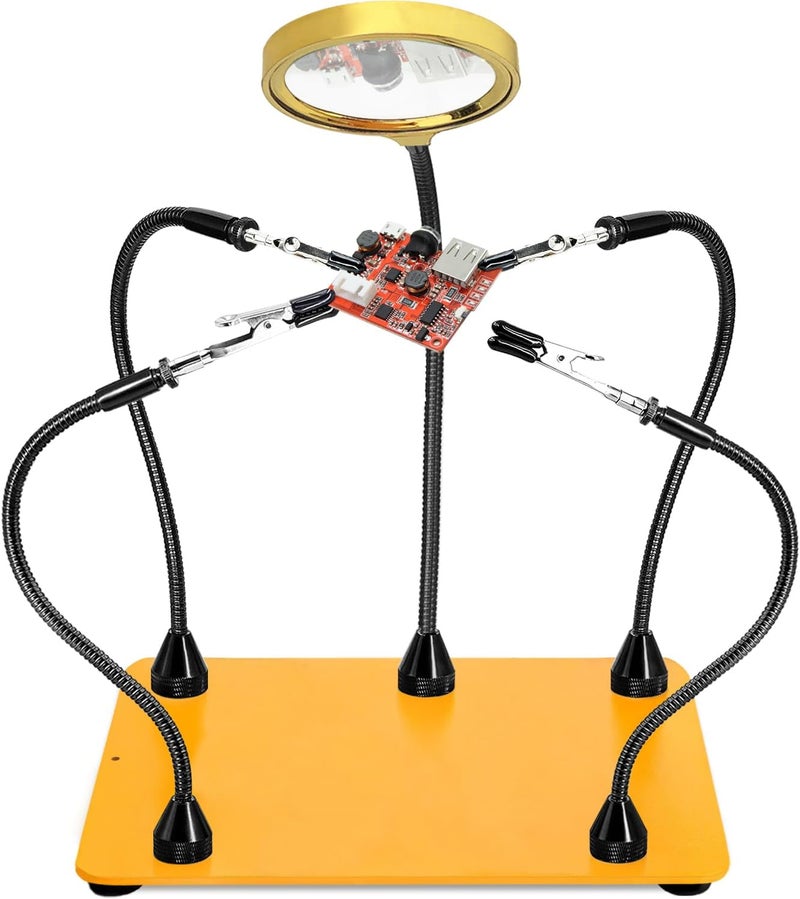 KLSKKJ Magnetic Helping Hands Soldering Station with 5X Magnifying Glass, Third Hand Soldering Tool 4 Flexible Arms Solder Holder Helper Hand Magnifier for Repair Electronic Jewelry Crafts - Image 1